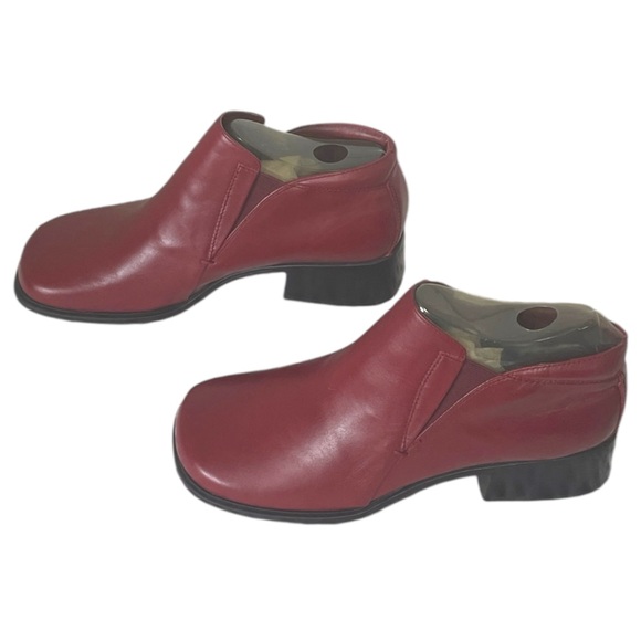 Vintage 90s Markon Leather Boots Red Deadstock Queen Ankle Booties Chunky Heel - Picture 1 of 17